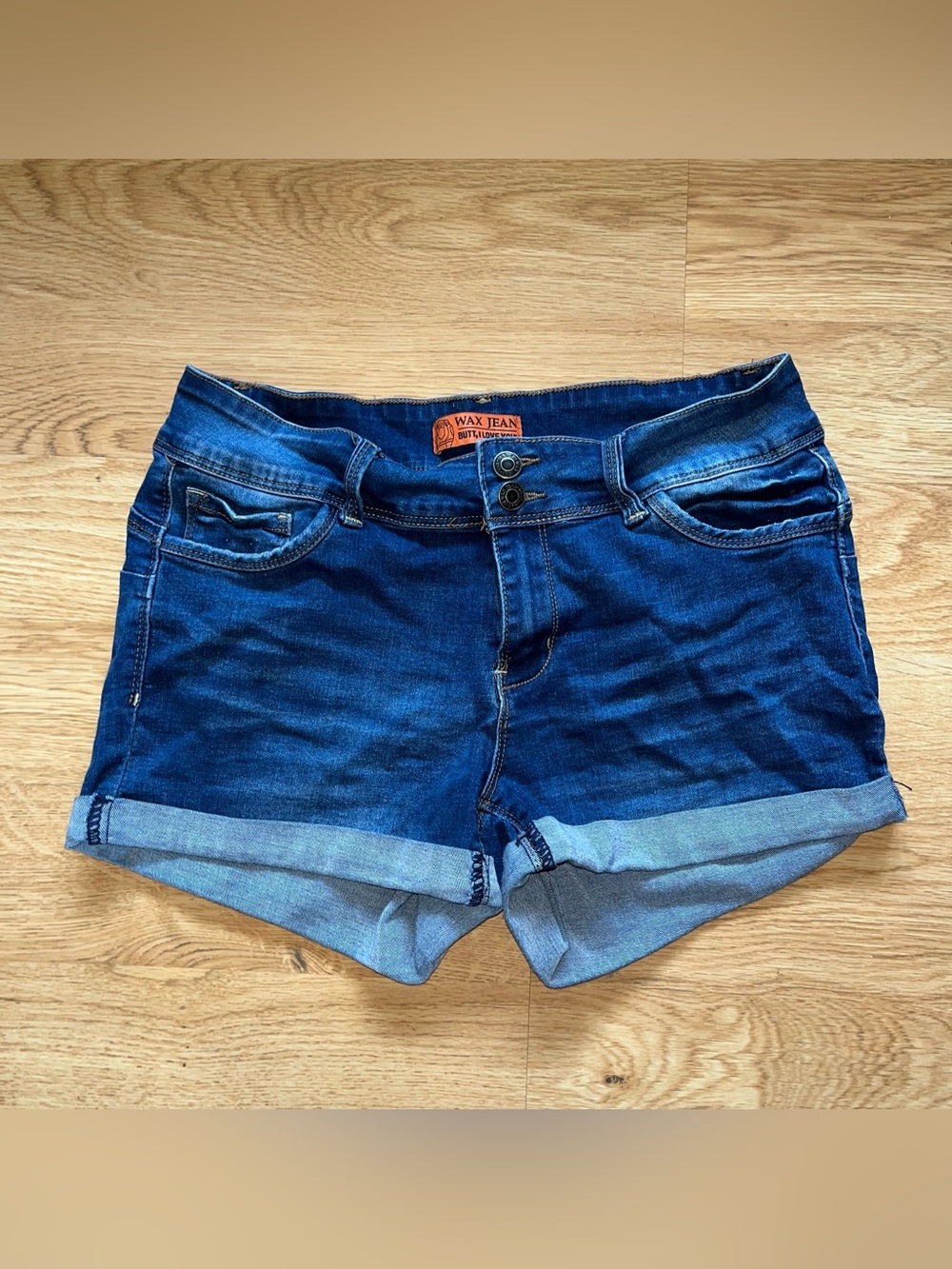 Wax Jean Women's Blue Denim Bermuda Shorts L Mid Rise Cuffed Stretch